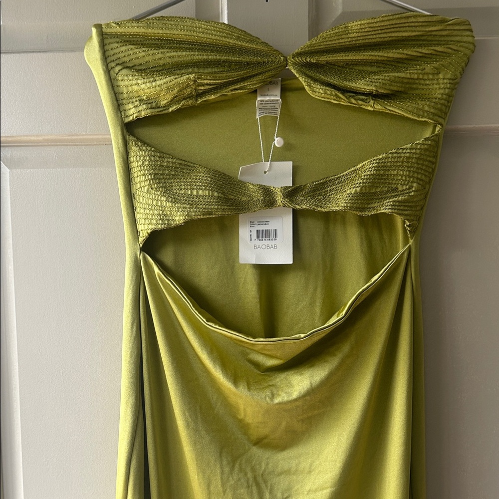 Baobab Collection Lime Green Strapless Cutout Evening Dress